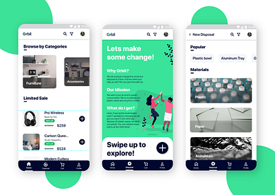 Mobile app - Orbit app clean ui delivery design interaction minimal mobile product design recycle shopping ui ui card upcycle user interface ux