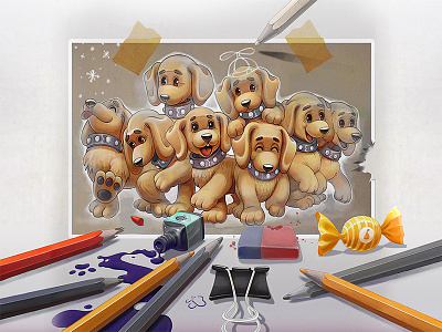 Funny Pets animals art cartoon character children digital dogs draw fun illustration