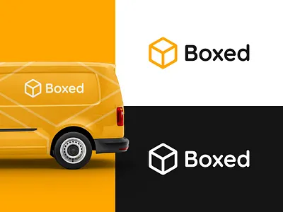 Boxed Delivery Logo Concept branding concept delivery delivery logo delivery truck delivery van design flat icon logo minimal mockup typography vector