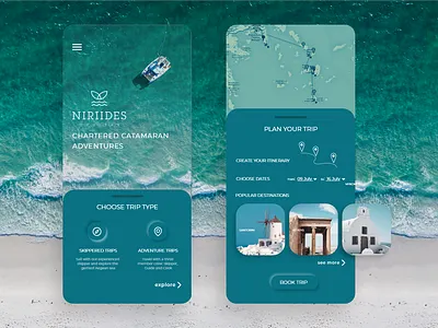 Trip Planning App for Niriides Cruises app app design application book booking catamaran cruise design greece mobile niriides planner planning sea travel trip ui