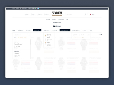 Filters for online store watches and jewelry jewelry online shop online store shop store ui watch watches