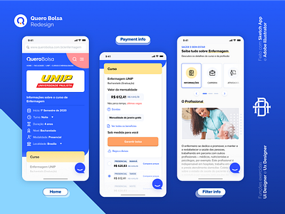 Quero Bolsa - Redesign Mobile android app apple bolsa course design education educação filter home icon ios logo mobile payment quero redesing ui university ux