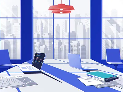 Office bulding interior laptop office work