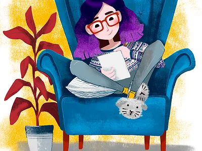 An autoportrait character draw home ikea illustration leisuretime life livingroom myself read woman