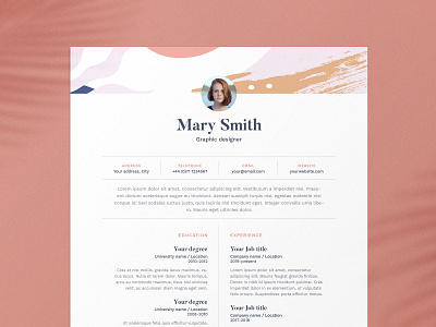 Mary | CV / resume template a4 colorfull creative creativemarket curriculum vitae cv cv design cv template graphic pattern resume resume design resume template template us letter