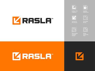 Logo Design v2 for Rasla Logistics 🟧⁣⁣ arrow box boxes branding grid icon identity lettering logistic logistics logo logo design mark monogram rasla saudi arabia scale symbol transport transportation