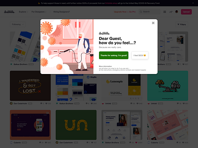 Coronavirus Checkpoint: Dear Guest, how do you feel? 🦠 coronavirus design desktop dribbble illustration information design popup quarantine ui user experience