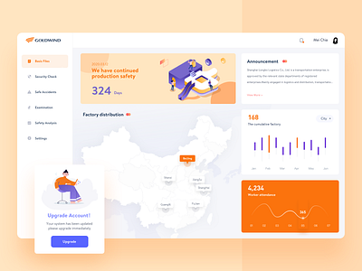 Industry Management System app branding chart china dashboad flat icons interface map minimal platform purple system ui ux web web design yellow