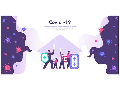 Corona virus flat illustration banner coronavirus covid19 fighting flat illustration home house illustration landingpage pandemic poster quarantine shield stay home uiux virus work from home