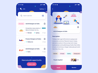 Classified App Inner Screens android app app design app design icon ui web ios guide apply job classified classified ads colorfull designer job hybrid app illustration ios app design job job detail job post job search memphis mobile app mobile app design mobile design