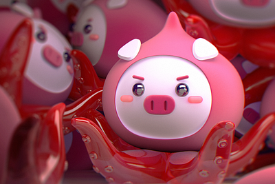 Piggimari for #PachiMarchi art blizzard blizzard entertainment cinema4d cloner cute design effector illustration mograph octopus pachimarchi pachimari pig piggimari pink portfolio render rendered tentacle