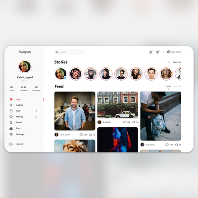 Instagram Redesign Concept - Desktop ver. instagram redesign ui web design webdesign white