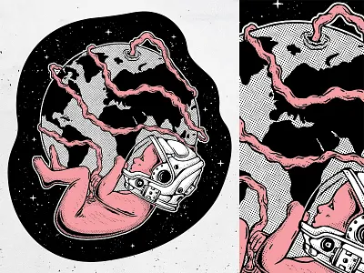 Mother Earth astronaut earth graphicdesign halftones hand drawn illustration mother earth newborn space vectorart