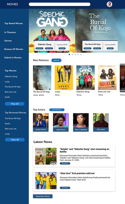 Ghana Movie Database (Concept) app database ghana movie ui ux web app website