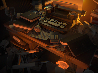 Deadends Triptych [2/3] - shot #02 3d animation blender c4d desk illustration isometric low poly three.js typewriter videogame vr