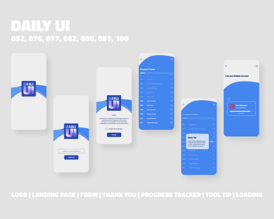 Daily UI App Design // Multiple Challenge Days app design button design checklist daily100challenge dailyui dailyui 052 dailyui 076 dailyui 077 dailyui 082 dailyui 086 dailyui 087 dailyui 100 dailyuiapp email sign up ios design landing page link account loading screen progress bar tool tip