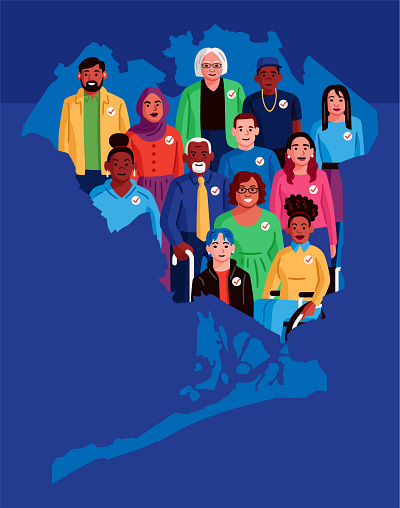 Queens Voters community election illustration map new york city nyc queens vector voters