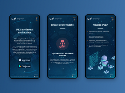 IP Marketplace Mobile Landing Page dark theme intellectual property marketplace mobile mobile ui ui