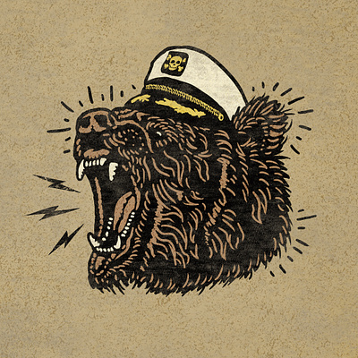 I'm the captain now bear captain fishing grizzly illustration photoshop retro sailor texture vintage