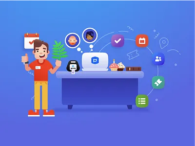 Easter Prepping Concept bible calendar cupcake easter gradient illustration man palm ticket woman