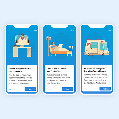 Hospital Management System Onboarding app blue design hospital illustration management onboarding splash system ui uidesign uiux ux uxd uxdesign vector wip