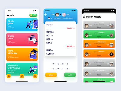 Word search game app concept apple brain design game game design game designer gaming gradient illustration ios ios app ios app design online puzzle quiz trivia ui ux word