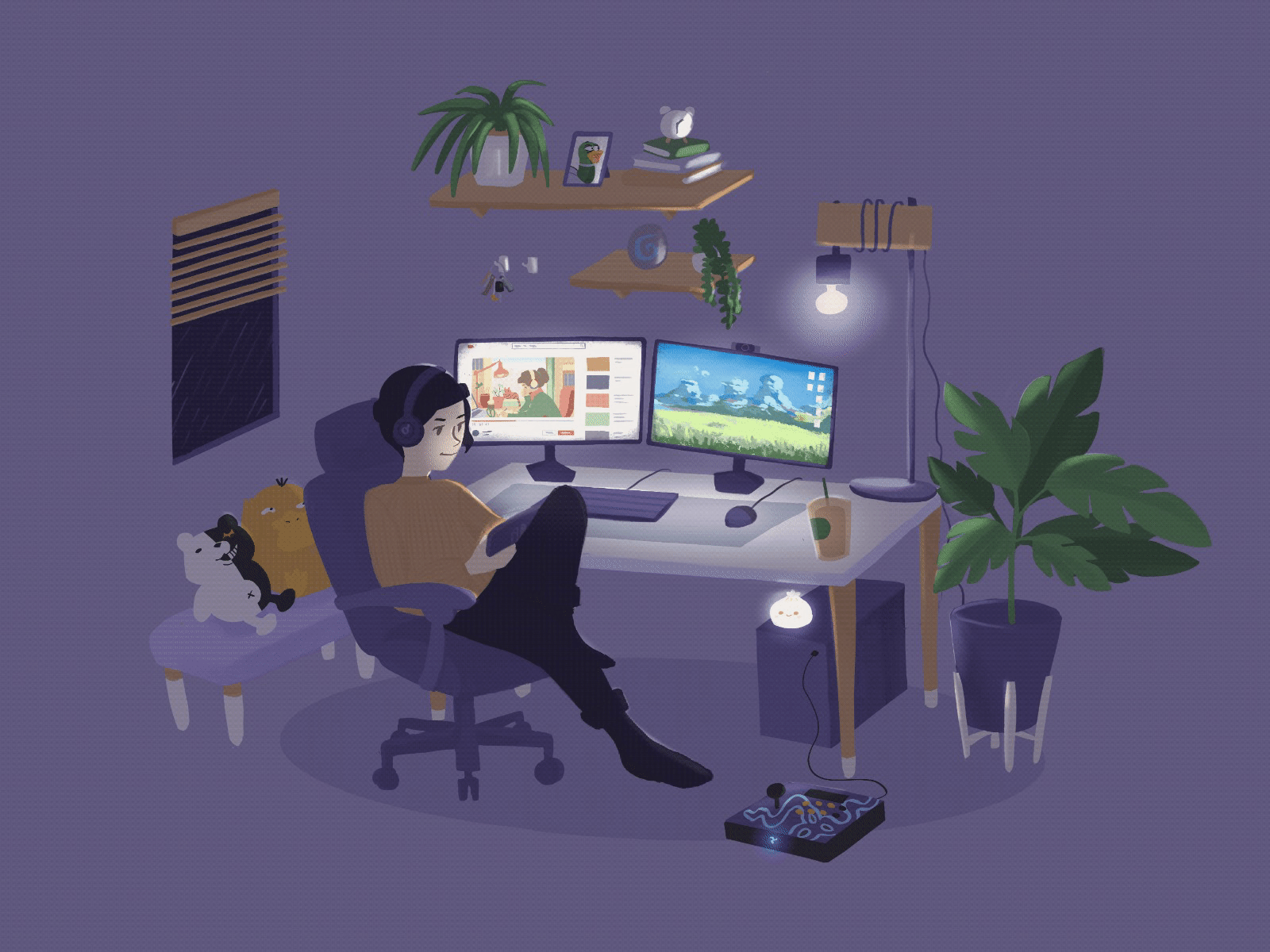 Twitch Stream Illustration - Night animated gif animation art design digital gif illustration lighting lights mood night painting procreate procreate art rain