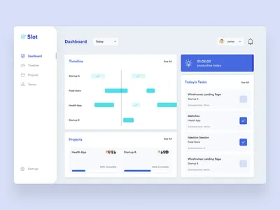 Slot — Productivity Tool blue dashboard design team desktop manager productive productivity productivity app project slot slots teams time timeline web app work work tool