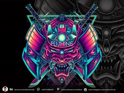 Ronin Mecha apparel branding clothing cyber cyberpunk cybersport fujhine future japan mask mecha merchandise neon robot samurai tshirt