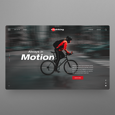 Always in Motion - Bicycle Website UI design banner bicycle bicycle shop clean ui dailyui hero image homepage landingpage slider ui uidesign ux uxdesign webdesign website design