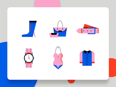 Fashion Icon 2 2d belt bikini business fashion fashion app flat high heel icon icon set illustration modern purse shirt style ui ux vector watches web design