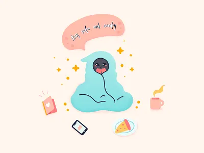 Safe and comfy coffe comfy home illustration quarantine safe simple