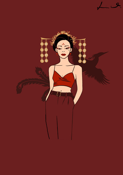 天上天下 唯吾独尊 asian chinese contrast culture empowerment ethnic fashion female feminism headpiece identity illustration phoenix red rouge traditional art