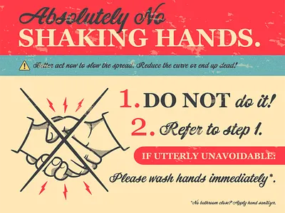 Please REFRAIN! Ha... bolt follow me halftone handshake lightning poster poster design red vintage