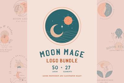 Moon Mage Logo Bundle blackmagic free logo hand logo logo design magic logo minimal minimalist moon moon logo moon mage moonlight nature organic witchcraft