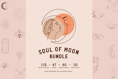 Soul of Moon Bundle//Magical Items to Make Magic! alchemy color logo crystal dove feminine logo gypsy halloween logo bundle logo design logo kit logo mark love magical items photography skyline thirdeye witchcraft