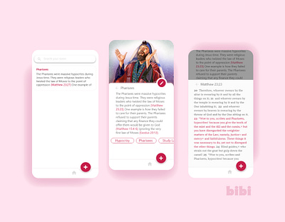 Bible Notetaking App bible design fab flat jehovahs witness jehovahs witnesses jw mobile mobile app mobile ui note taking notes notetaking pink scripture