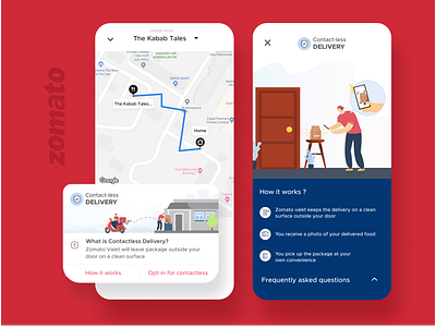 Contactless deliveries by Zomato aesthetic coronavirus covid19 delivery delivery app delivery service design designer dribbble figma india ui uidesign uiux user experience user interface zomato