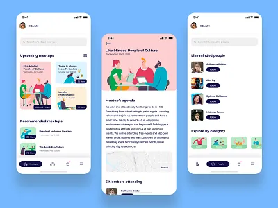 Dribbble meetup concept animation app branding category creative design dribbble flat design follow illustration interaction location map material meetup minimal trending ui ux vector