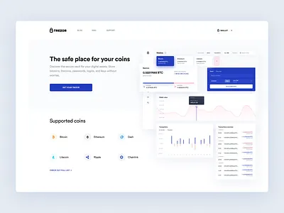 Trezor Landing Page bitcoin blockchain crypto cryptocurrency dashboard data ethereum ethworks exchange finance portfolio token trezor wallet