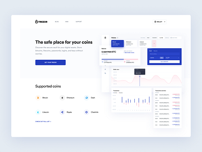 Trezor Landing Page bitcoin blockchain crypto cryptocurrency dashboard data ethereum ethworks exchange finance portfolio token trezor wallet