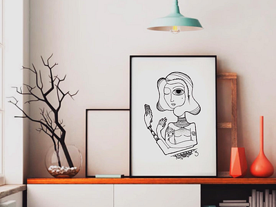 Insta Shiva art artwork black and white black liner design dotwork girl handmade instagram liner mockup simple style