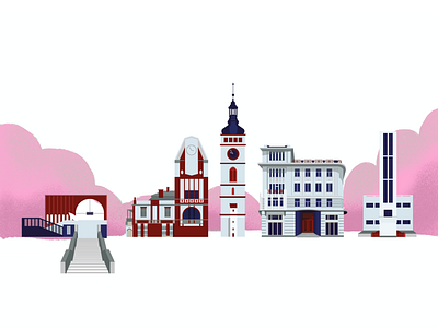 Buildings of Hradec Králové architecture buildings illustration procreate vector vector art