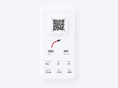 Daily UI #24 - Boarding Pass boarding pass boardingpass dailyui dailyui 024 dailyuichallenge design challenge flight app flight ticket minimalist design mobile app modern design neuomorphic neuomorphism qrcode skeuomorphism traveling ui uidesign uimobile
