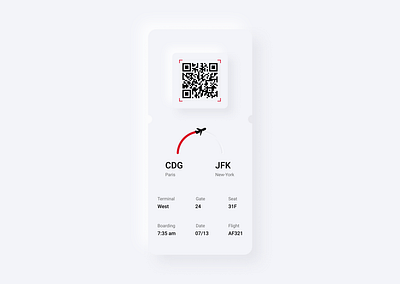 Daily UI #24 - Boarding Pass boarding pass boardingpass dailyui dailyui 024 dailyuichallenge design challenge flight app flight ticket minimalist design mobile app modern design neuomorphic neuomorphism qrcode skeuomorphism traveling ui uidesign uimobile