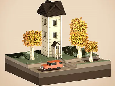 Poly House 🏡⁣ 3d 3d art 3d artist c4d c4dart car cinema4d color design digital drawing game art house illustration miniature poly polyhouse render tree vector