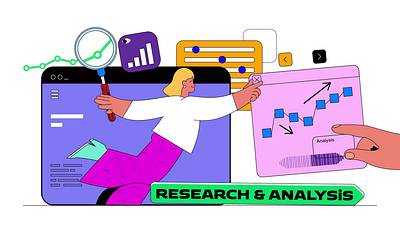 Research Analysis 2D Animation 2d analysis analytics animation big data business intelligence data digital research financial analysis flat illustration infographic market research motion research statistics strategy technology woman workflow