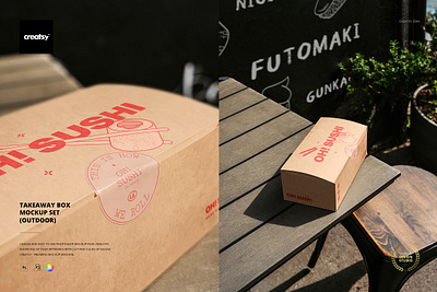 Takeaway Box Mockup Set (outdoor) creator custom customizable design designed generator mock up mock ups mockups paper pattern patterns personalized printed smart object template templates