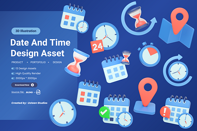 Date and Time 3D Icon Pack: Premium Collection of 3D 3d 3d icon 3d illustration 3dmodel blender branding business calendar date date marked design employee finance graphic graphic design hourglass icons marketing time work