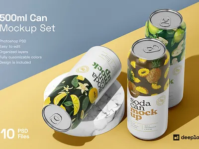 500ML Soda Can Mockup Set 500ml soda can mockup set aluminium beer beverage can canned container design drink metal metallic package packaging realistic steel tin water